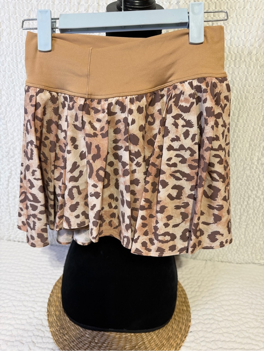 aerie Leopard Print Skater Skirt with Tan Waistband